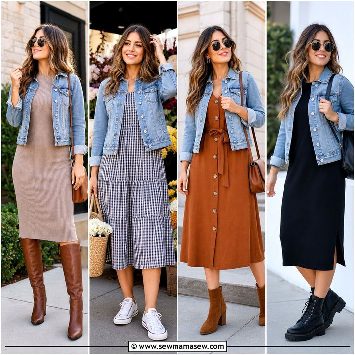 30 Midi Dress Outfit Ideas With a Denim Jacket for Ease