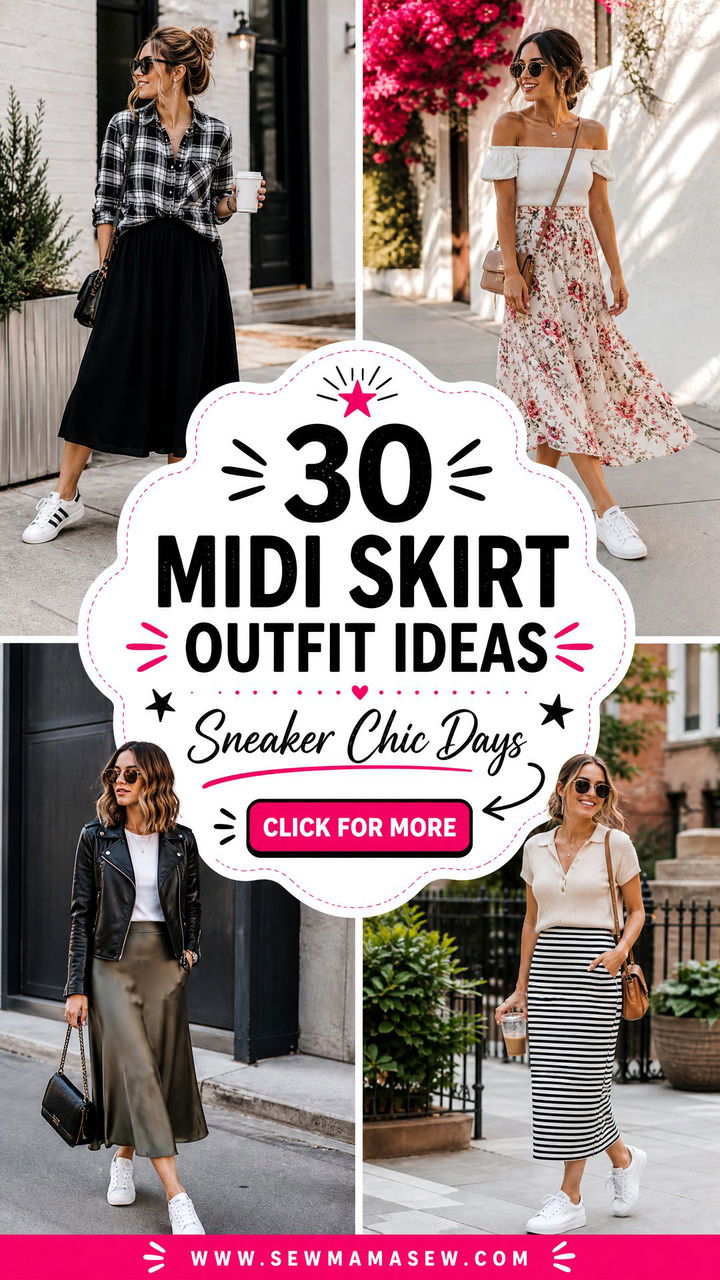 30 Midi Skirt Outfit Ideas With Sneakers for Chic Days - 30 Midi Skirt Outfit Ideas With Sneakers for Chic Days