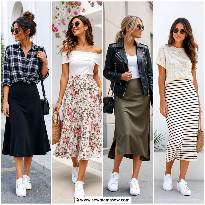 30 Midi Skirt Outfit Ideas With Sneakers for Chic Days