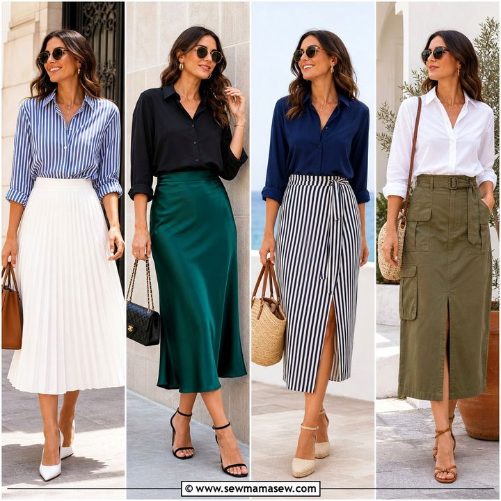 30 Midi Skirt Outfit Ideas With a Button Down for Work