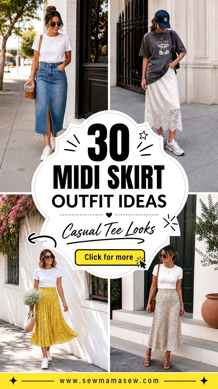 30 Midi Skirt Outfit Ideas With a Tee for Casual Days - 30 Midi Skirt Outfit Ideas With a Tee for Casual Days