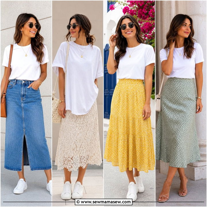 30 Midi Skirt Outfit Ideas With a Tee for Casual Days