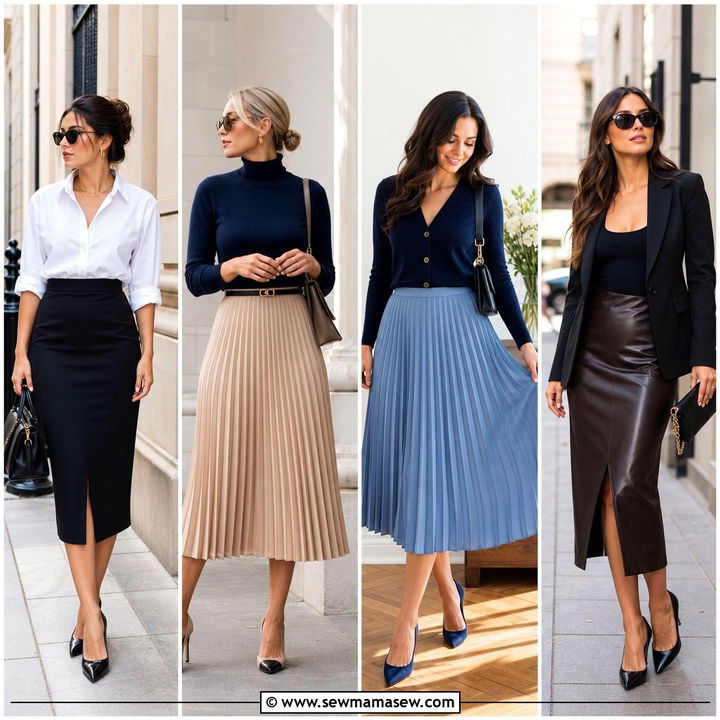 30 Midi Skirt Outfit Ideas for Work That Feel Polished