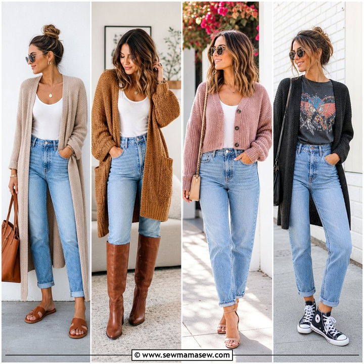 30 Mom Jeans Outfit Ideas With a Cardigan for Cozy Chic