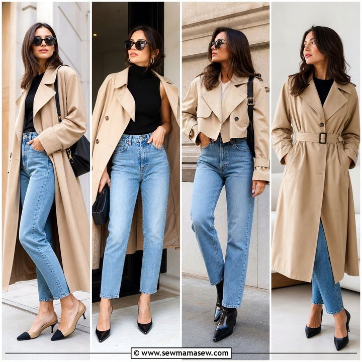 30 Mom Jeans Outfit Ideas With a Trench Coat for Chic Layers