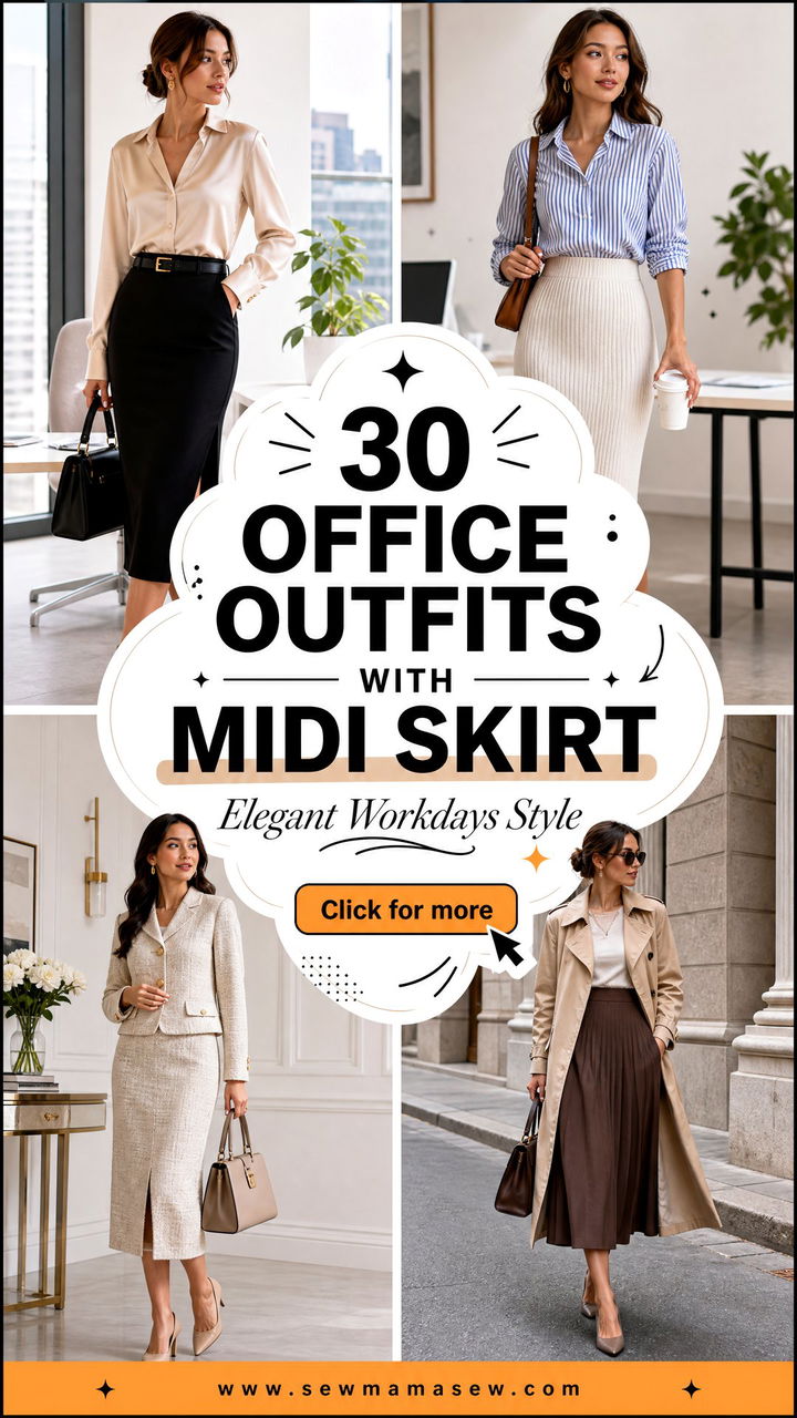 30 Office Outfits With Midi Skirt for Elegant Workdays - 30 Office Outfits With Midi Skirt for Elegant Workdays