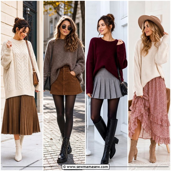 30 Oversized Sweater With a Skirt Outfit Ideas for Fall