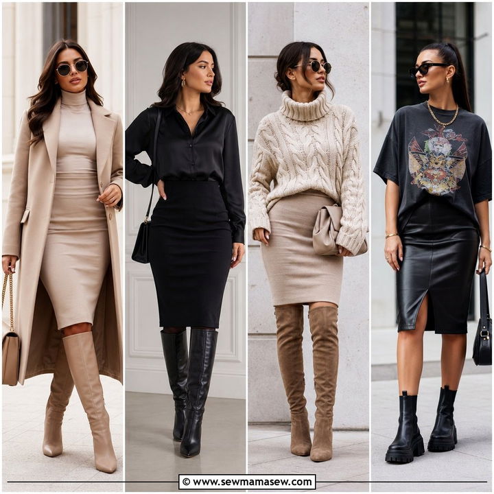 30 Pencil Skirt Outfit Ideas With Boots for Chic Days