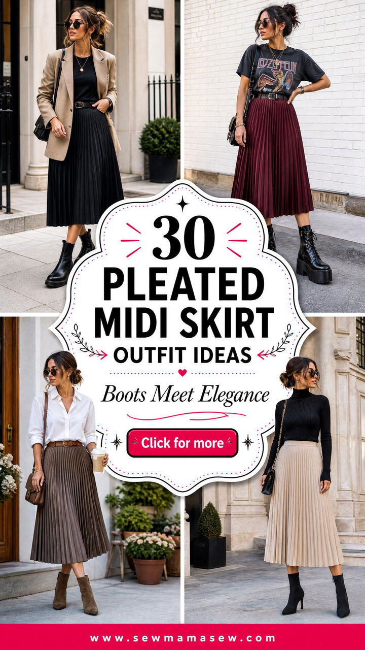 30 Pleated Midi Skirt Outfit Ideas With Boots to Love - 30 Pleated Midi Skirt Outfit Ideas With Boots to Love