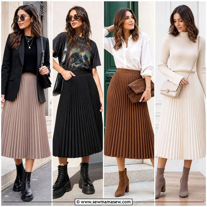 30 Pleated Midi Skirt Outfit Ideas With Boots to Love