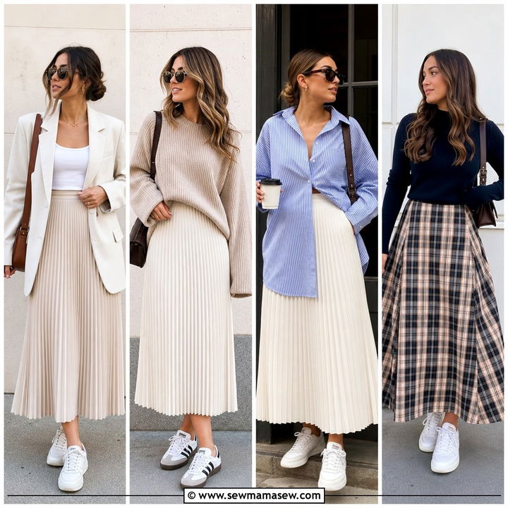 30 Pleated Midi Skirt Outfit Ideas With Sneakers to Try