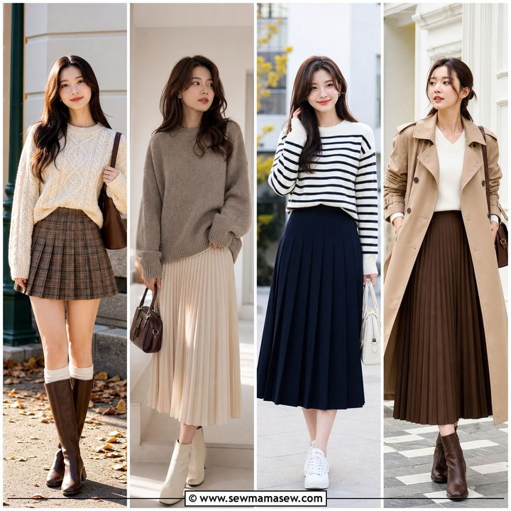 30 Pleated Skirt Outfit Ideas With A Sweater For Cozy Style