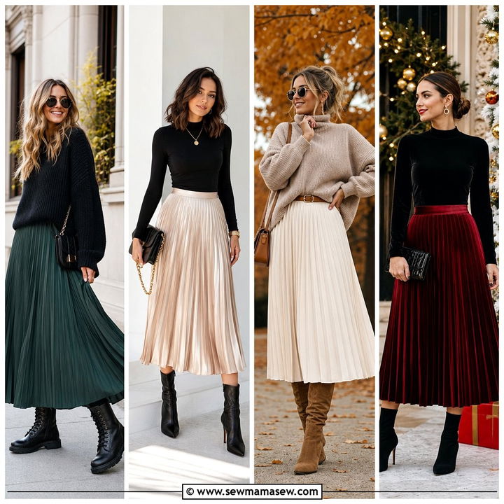 30 Pleated Skirt Outfit Ideas With Boots For Cool Weather