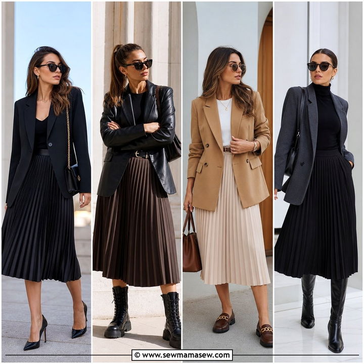 30 Pleated Skirt Outfit Ideas With a Blazer for Office Chic