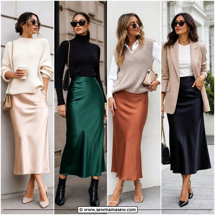 30 Satin Midi Skirt Outfit Ideas for Dinner That Feel Luxe