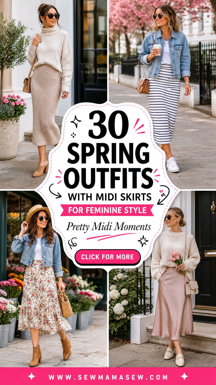30 Spring Outfits With Midi Skirts For Feminine Style - 30 Spring Outfits With Midi Skirts For Feminine Style