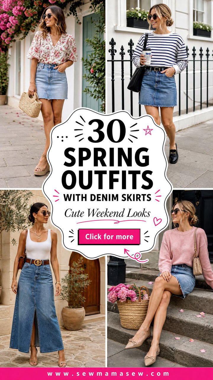 30 Spring outfits with denim skirts Cute Weekend Looks - 30 Spring outfits with denim skirts: Cute Weekend Looks