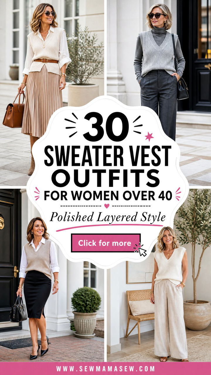 30 Sweater Vest Outfits for Women Over 40 Polished Ideas - 30 Sweater Vest Outfits for Women Over 40: Polished Ideas