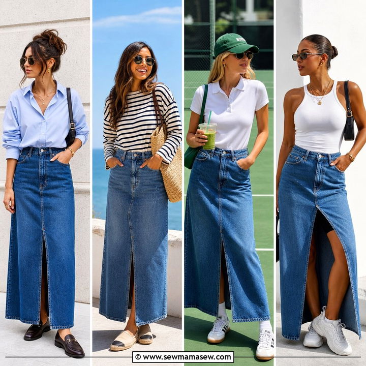 30 Casual Denim Maxi Skirt Outfits for Effortless Weekends