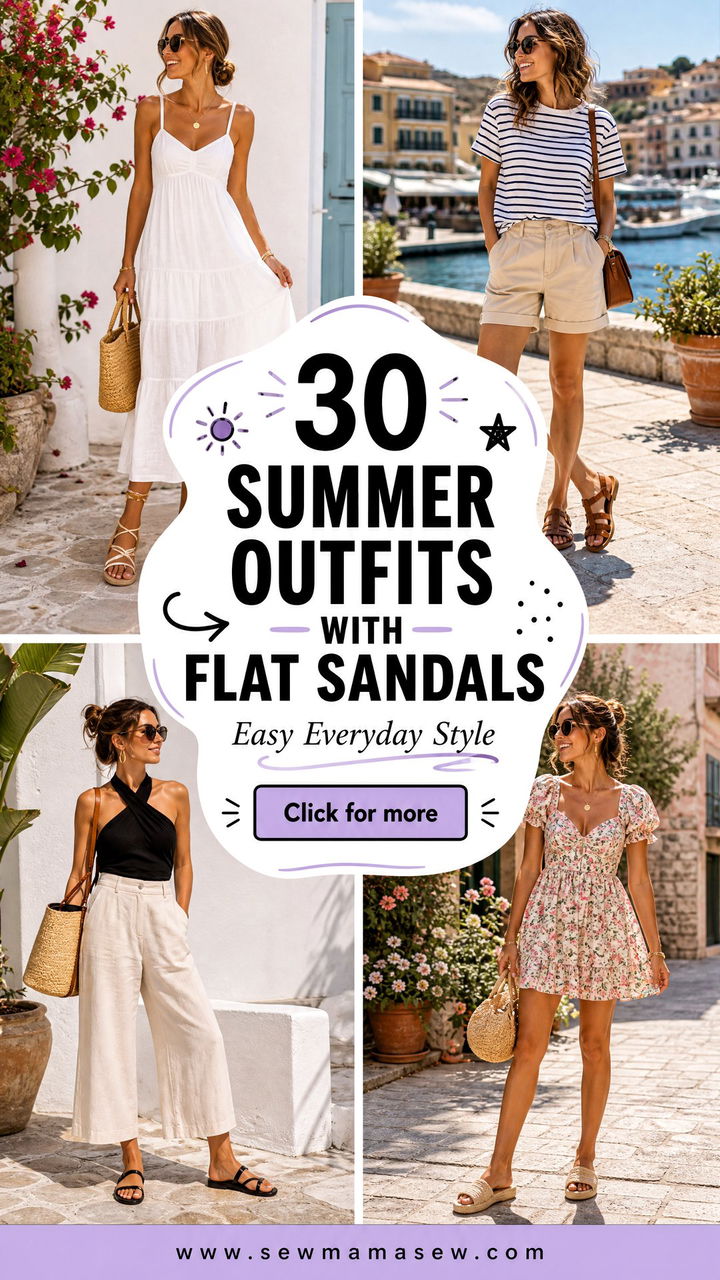 30 summer outfits with flat sandals for Easy Everyday Style - 30 summer outfits with flat sandals for Easy Everyday Style