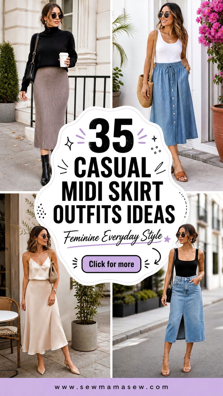 35 Casual Midi Skirt Outfits for Feminine Everyday Style - 35 Casual Midi Skirt Outfits for Feminine Everyday Style
