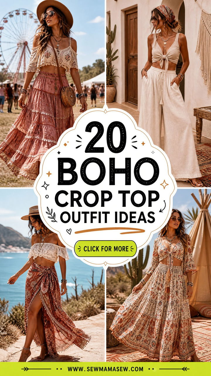 20 Boho Crop Top Outfit Ideas for Carefree Festival Style - 20 Boho Crop Top Outfit Ideas for Carefree Festival Style