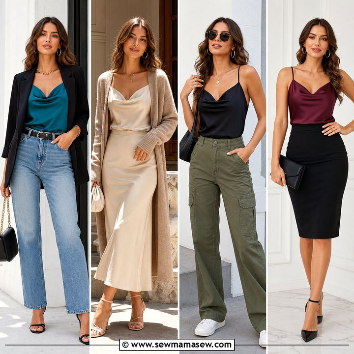 20 Cowl Neck Cami Top Outfit Ideas for Sleek Evening Style