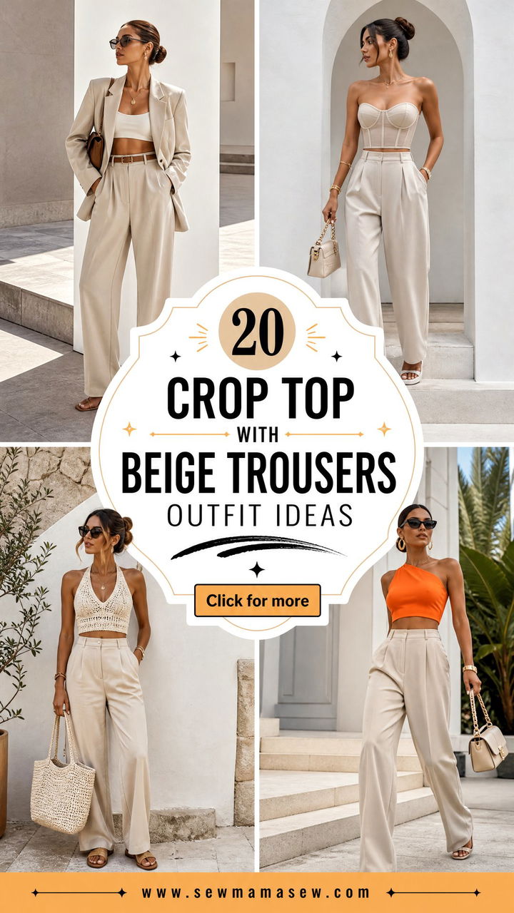20 Crop Top With Beige Trousers Outfit Ideas Quiet-Luxury Style - 20 Crop Top With Beige Trousers Outfit Ideas: Quiet-Luxury Style
