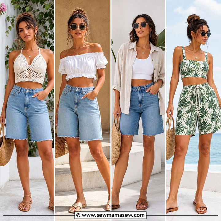 20 Crop Top With Bermuda Denim Shorts Outfit Ideas: Chic Looks
