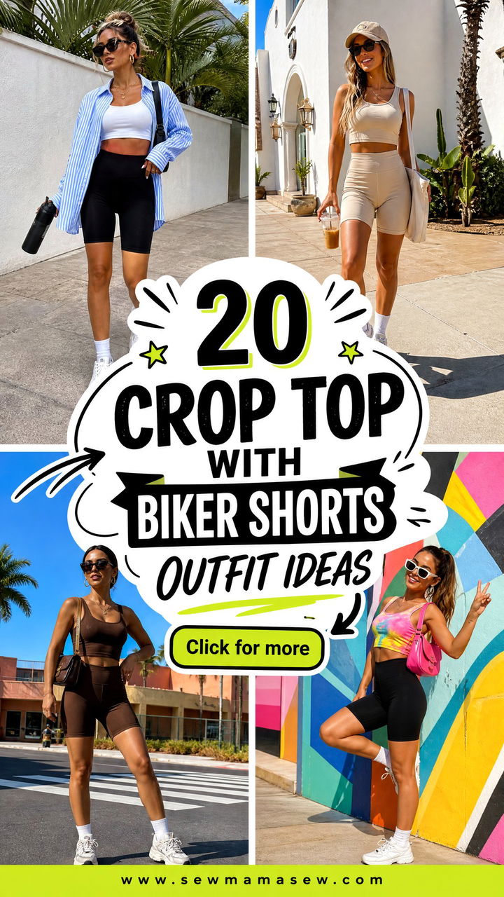 20 Crop Top With Biker Shorts Outfit Ideas Sporty Street Looks - 20 Crop Top With Biker Shorts Outfit Ideas: Sporty Street Looks