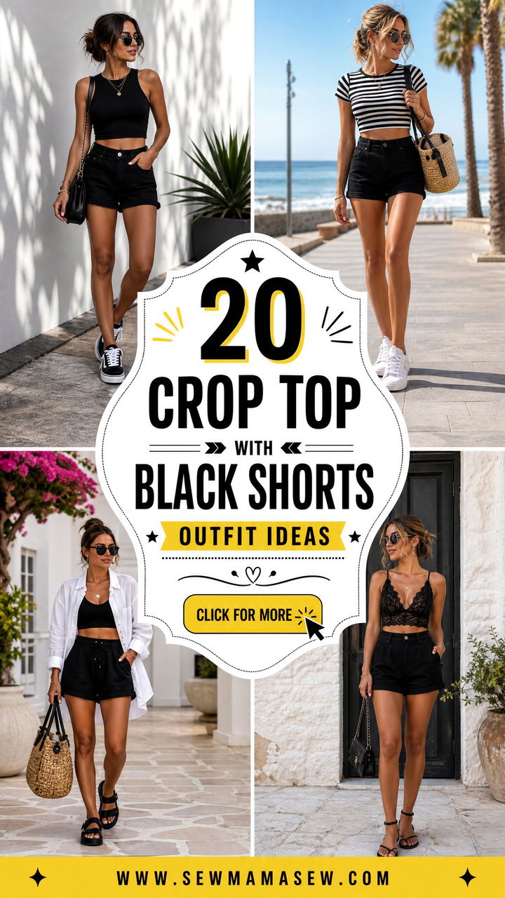 20 Crop Top With Black Shorts Outfit Ideas Chic Summer Looks - 20 Crop Top With Black Shorts Outfit Ideas: Chic Summer Looks