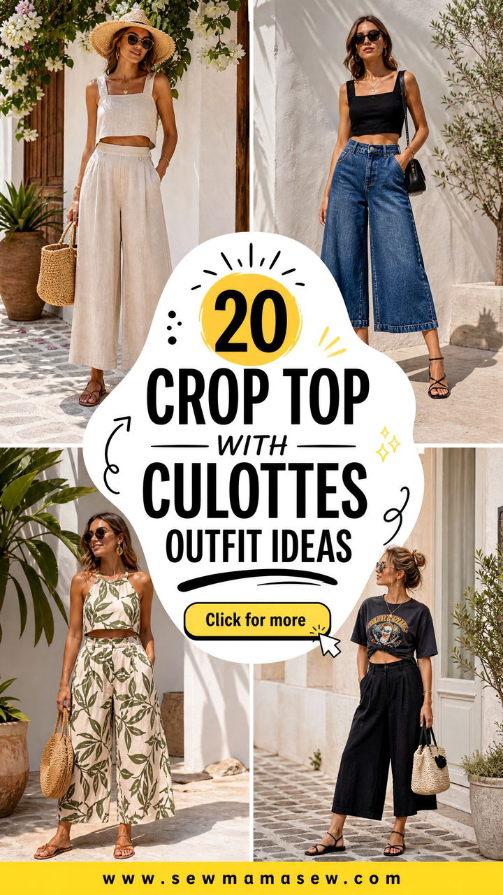 20 Crop Top With Culottes Outfit Ideas for Breezy Summer Style - 20 Crop Top With Culottes Outfit Ideas for Breezy Summer Style