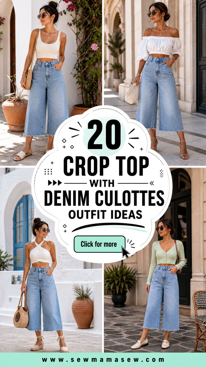 20 Crop Top With Denim Culottes Outfit Ideas for Modern Style - 20 Crop Top With Denim Culottes Outfit Ideas for Modern Style