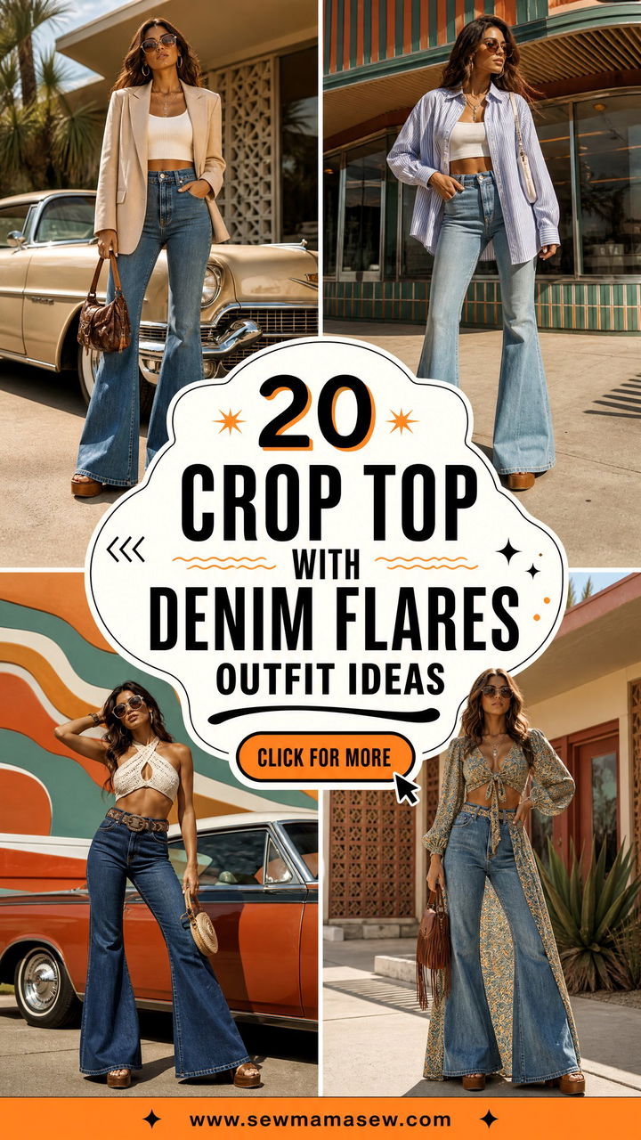 20 Crop Top With Denim Flares Outfit Ideas for a Retro-Chic Look - 20 Crop Top With Denim Flares Outfit Ideas for a Retro-Chic Look
