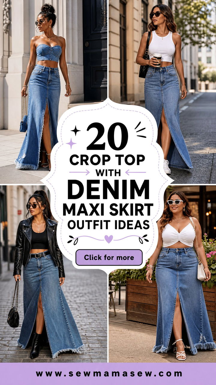 20 Crop Top With Denim Maxi Skirt Outfit Ideas for Chic Days - 20 Crop Top With Denim Maxi Skirt Outfit Ideas for Chic Days