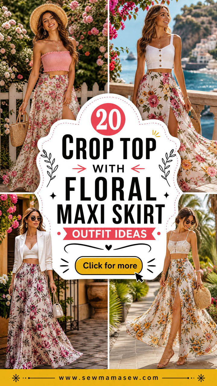 20 Crop Top With Floral Maxi Skirt Outfit Ideas for Summer - 20 Crop Top With Floral Maxi Skirt Outfit Ideas for Summer