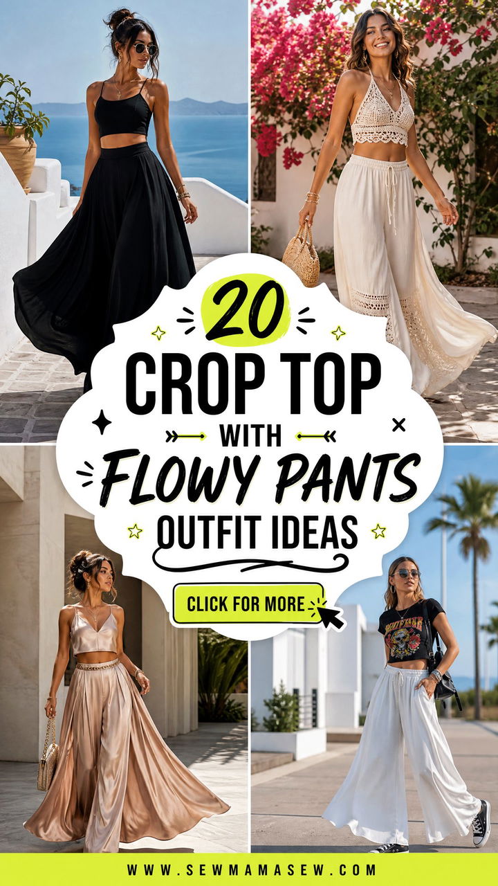 20 Crop Top With Flowy Pants Outfit Ideas for Breezy Days - 20 Crop Top With Flowy Pants Outfit Ideas for Breezy Days