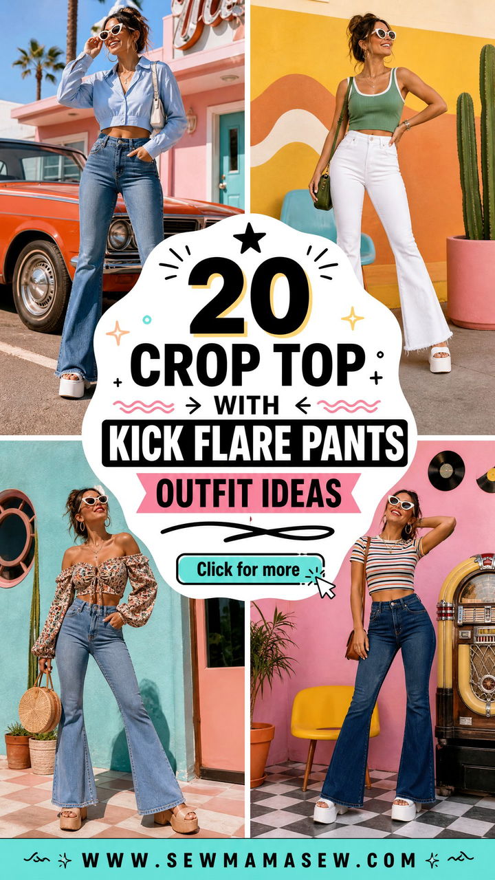 20 Crop Top With Kick Flare Pants Outfit Ideas Retro Looks - 20 Crop Top With Kick Flare Pants Outfit Ideas: Retro Looks