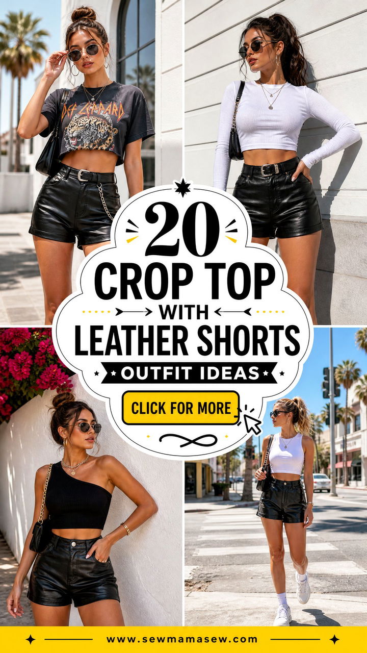 20 Crop Top With Leather Shorts Outfit Ideas for Summer - 20 Crop Top With Leather Shorts Outfit Ideas for Summer