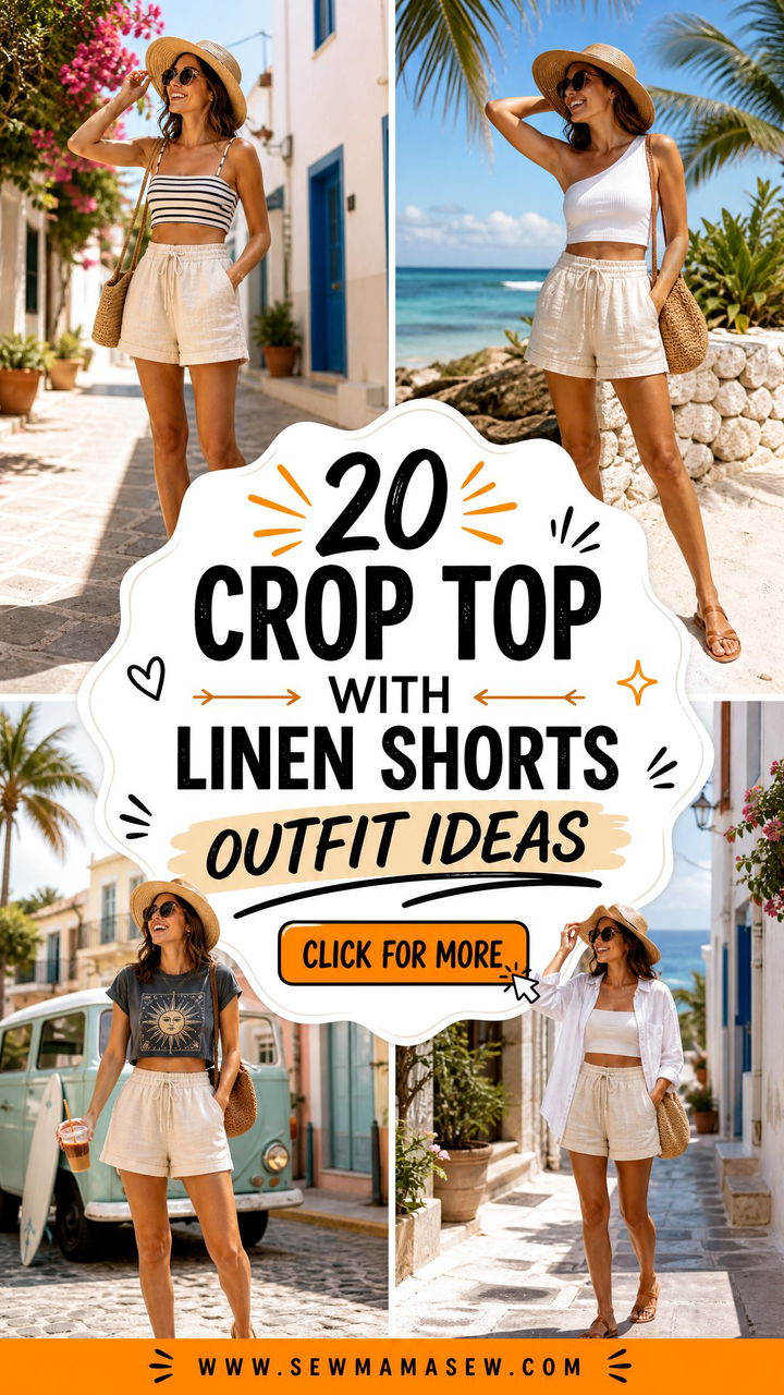 20 Crop Top With Linen Shorts Outfit Ideas for Hot Days - 20 Crop Top With Linen Shorts Outfit Ideas for Hot Days