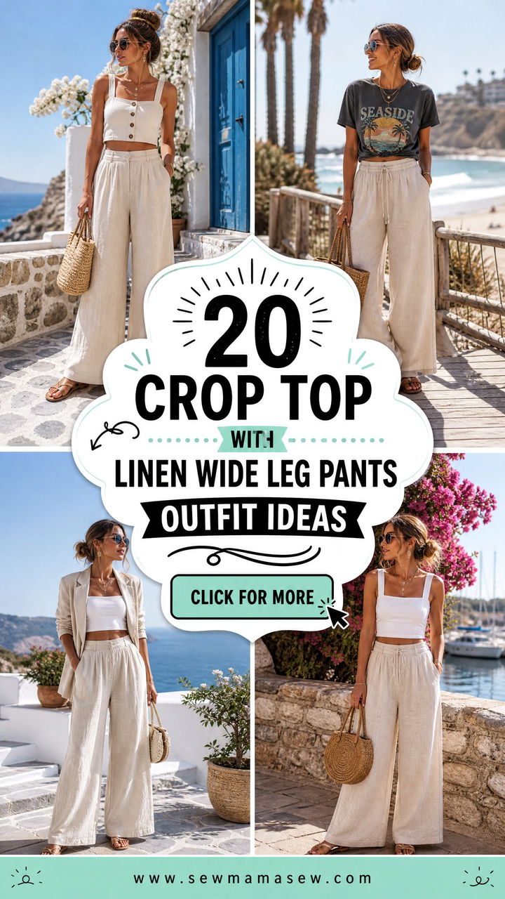 20 Crop Top With Linen Wide Leg Pants Outfit Ideas for Summer - 20 Crop Top With Linen Wide Leg Pants Outfit Ideas for Summer