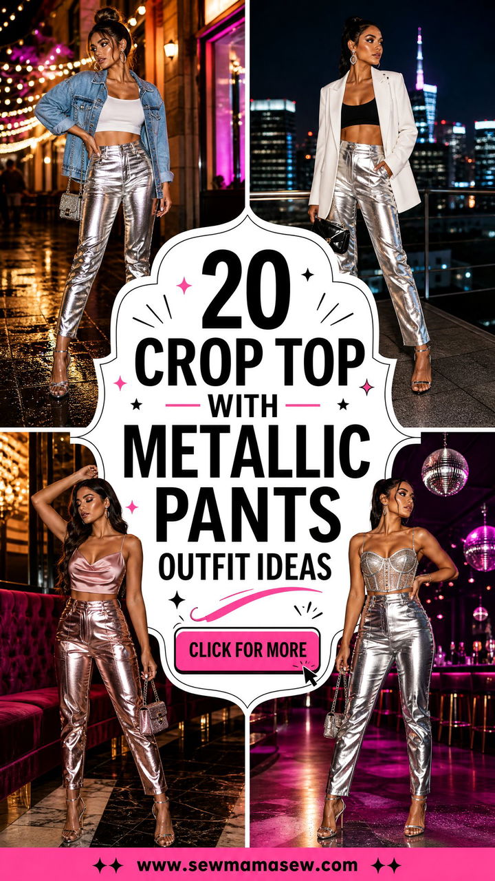 20 Crop Top With Metallic Pants Outfit Ideas for Party Nights - 20 Crop Top With Metallic Pants Outfit Ideas for Party Nights