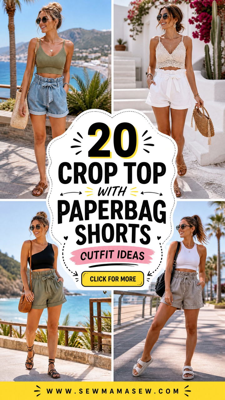 20 Crop Top With Paperbag Shorts Outfit Ideas for Summer - 20 Crop Top With Paperbag Shorts Outfit Ideas for Summer