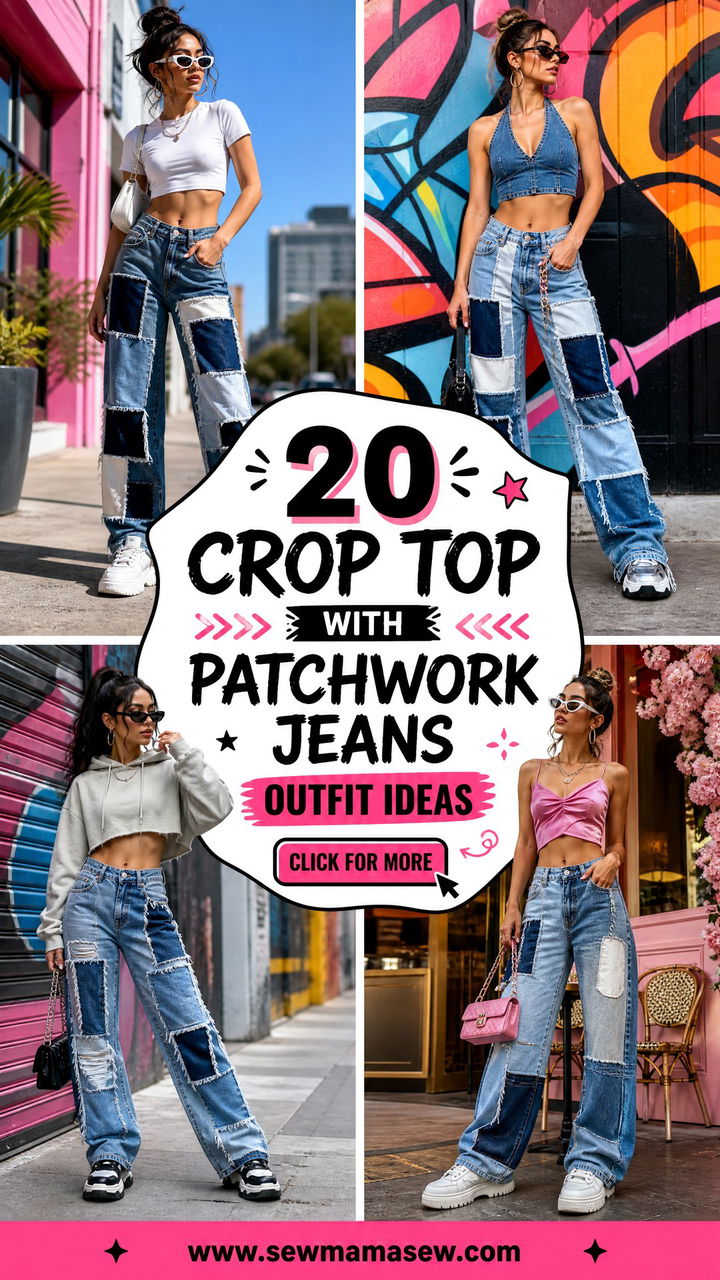 20 Crop Top With Patchwork Jeans Outfit Ideas for Bold Style - 20 Crop Top With Patchwork Jeans Outfit Ideas for Bold Style