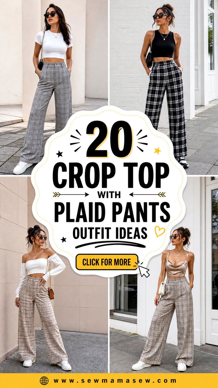20 Crop Top With Plaid Pants Outfit Ideas for Easy Chic - 20 Crop Top With Plaid Pants Outfit Ideas for Easy Chic