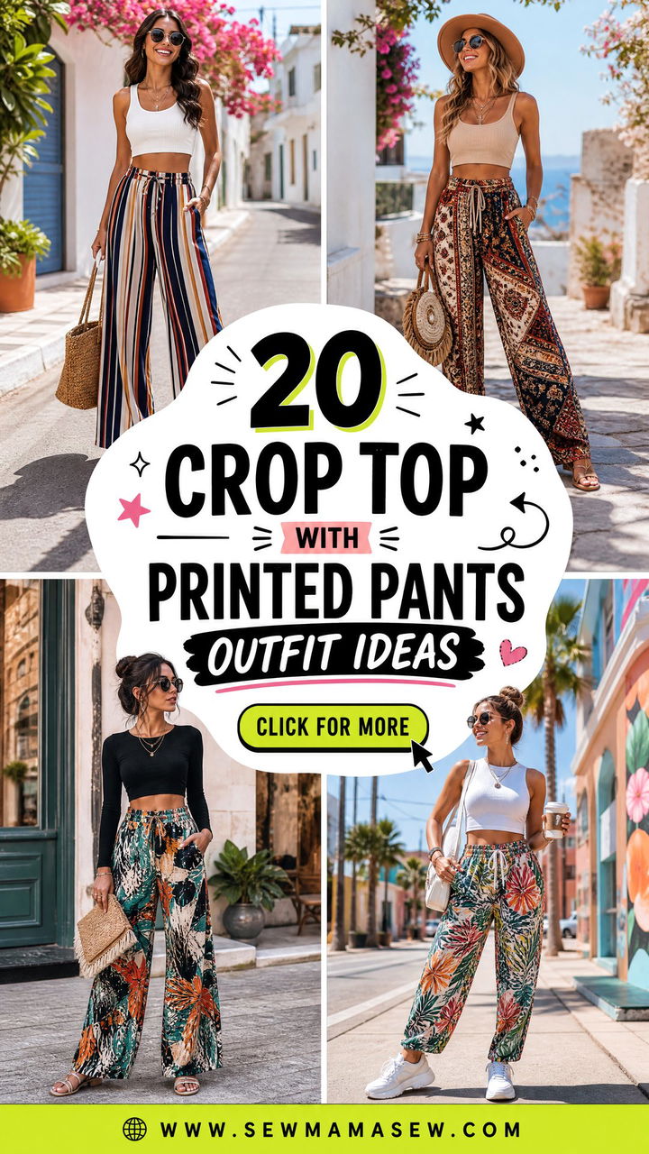 20 Crop Top With Printed Pants Outfit Ideas for Bold Getaways - 20 Crop Top With Printed Pants Outfit Ideas for Bold Getaways
