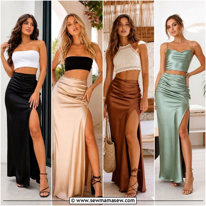 20 Crop Top With Satin Skirt Outfit Ideas for Elegant Date Nights