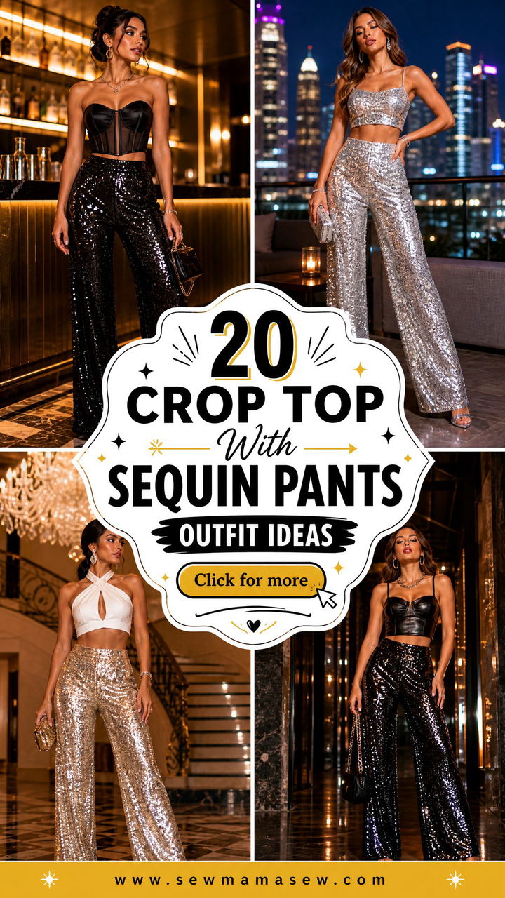 20 Crop Top With Sequin Pants Outfit Ideas for Dazzling Nights - 20 Crop Top With Sequin Pants Outfit Ideas for Dazzling Nights