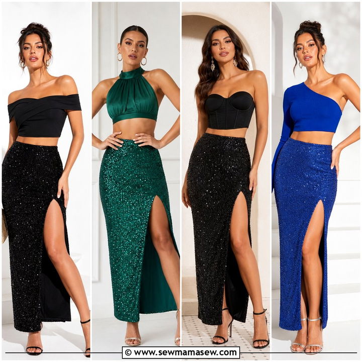 20 Crop Top With Sequin Skirt Outfit Ideas for Glam Party Nights
