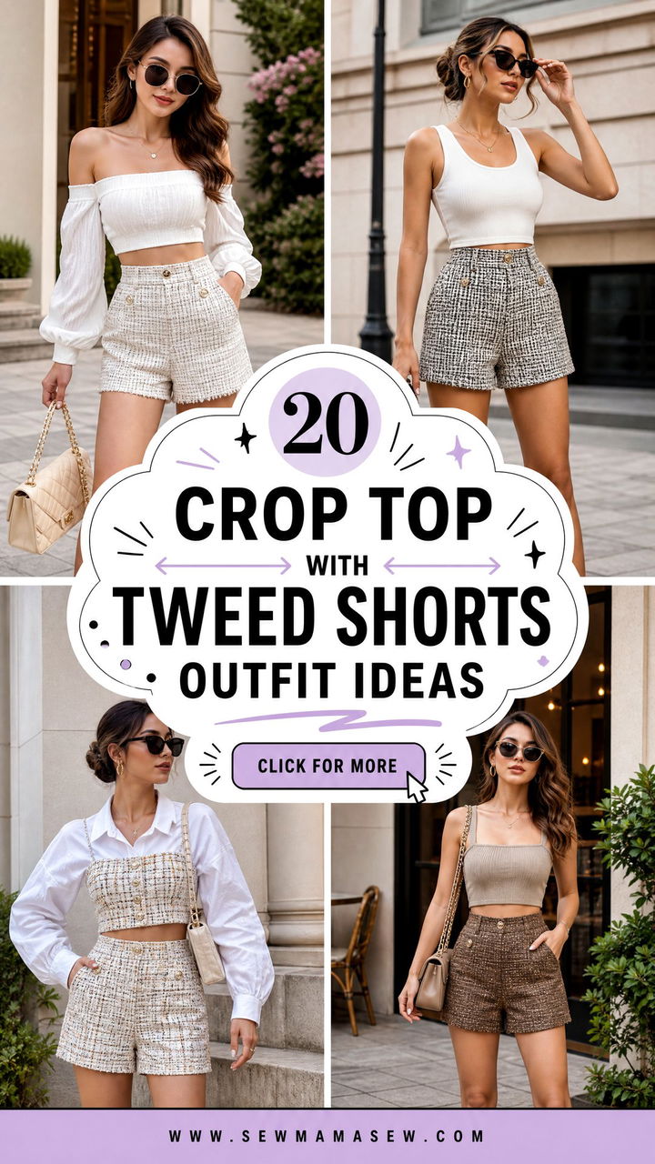 20 Crop Top With Tweed Shorts Outfit Ideas for Polished Looks - 20 Crop Top With Tweed Shorts Outfit Ideas for Polished Looks